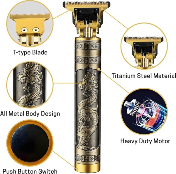 Vintage T9 Hair Trimmer – Professional Beard & Hair Cutting Machine, USB Rechargeable - Image 3