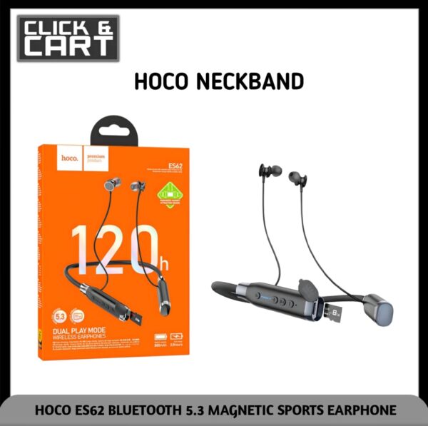HOCO ES62 Bluetooth Neckband – Magnetic Earbuds, Long Battery