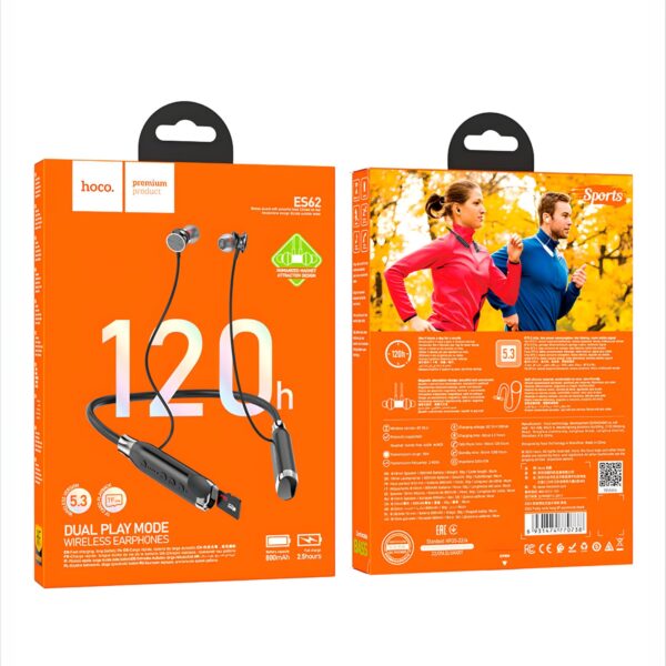 HOCO ES62 Bluetooth Neckband – Magnetic Earbuds, Long Battery - Image 2